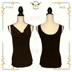 NWT IC Collection Womens Brown Cowl Neck Tank Top Stretchy Sleeveless Size Small